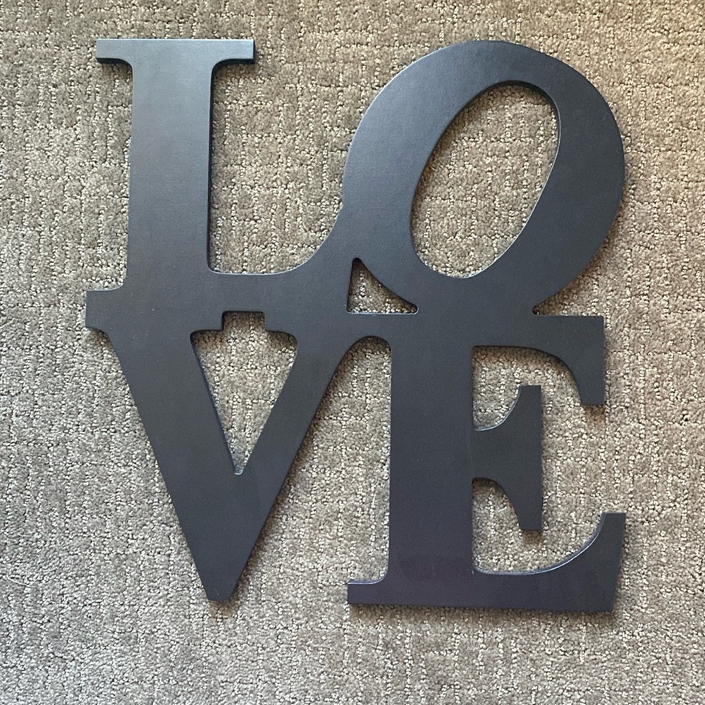 NEW wooden, flat black LOVE wall hanging. 1/2” thick, all edges painted